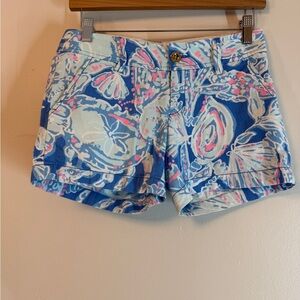 Lilly Pulitzer Into The Deep Callahan Shorts Blue White Pink Beachy Sz 00